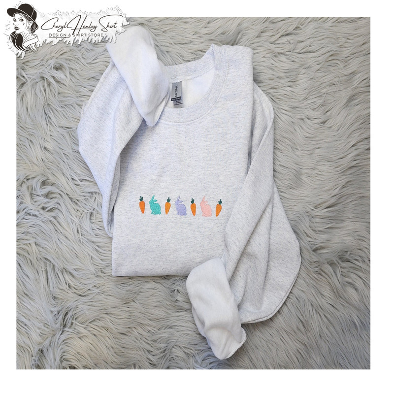 Embroidered Easter Bunnies and Carrots Shirt - Embroidered Easter Shirt - Mini Candy Bunnies Embroidered Crewneck or Hooded Sweatshirt.jpg