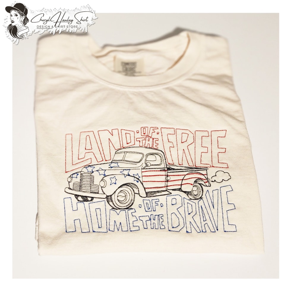 Embroidered Fourth Of July Crewneck, Land of the Free Home of the Brave, Independence Day Embroidery, Embroidered Comfort Colors.jpg