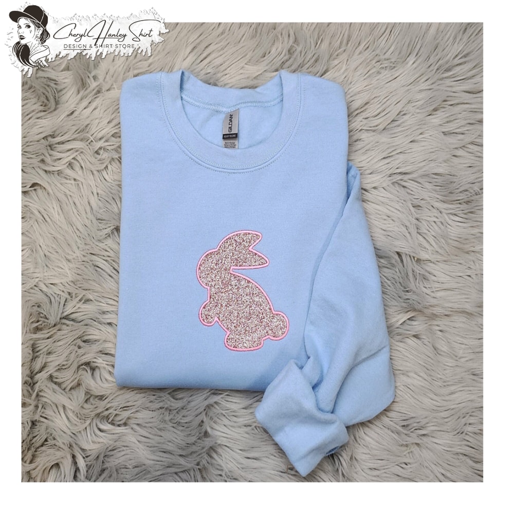 Embroidered Glitter Bunnies Shirt - Easter Shirt, Big Glitter Bunny Embroidered Crewneck or Hooded Sweatshirt.jpg