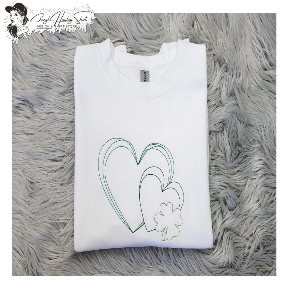 Embroidered Hearts and Clover Shirt - St Patrick's Day Clover Shirt - Unisex Crewneck.jpg
