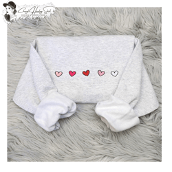 embroidered hearts design sweatshirt - valentine's day shirt, mini hearts crewneck or hooded sweatshirt