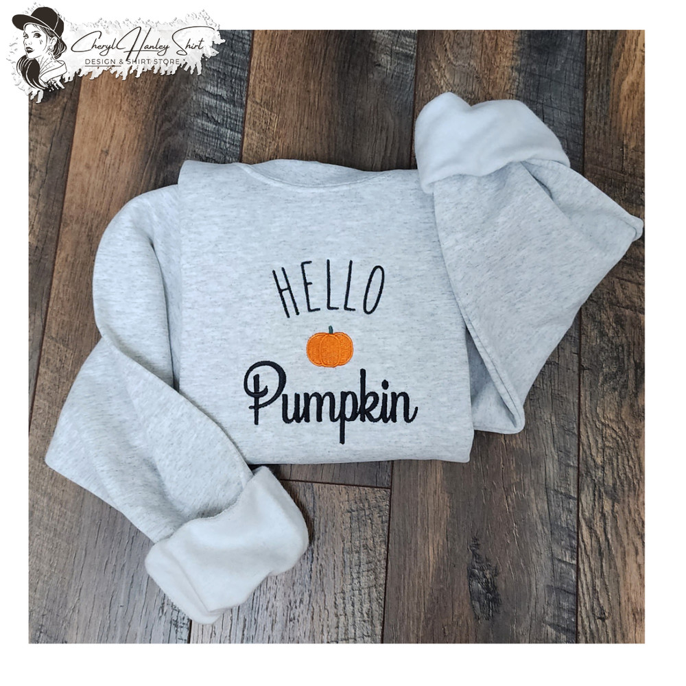 Embroidered Hello Pumpkin Unisex Sweatshirt, Fall Sweatshirt, Autumn Crewneck.jpg