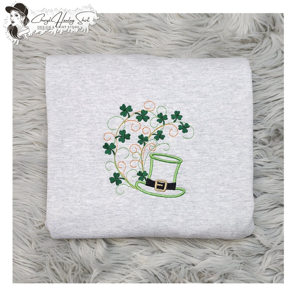 Embroidered Irish Hat Sweatshirt -  Lucky Clover Hat St Patrick's Day Unisex Sweatshirt or Hooded Sweatshirt.jpg