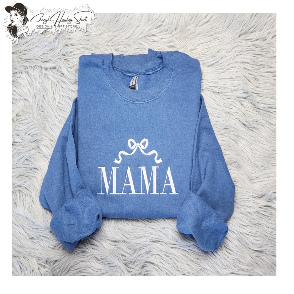 Embroidered Mama with Bow Ribbon Crewneck - Delicate Bow Embroidery - Cute Mama Shirt - Crewneck Sweatshirt or Hoodie - Gift for Her.jpg
