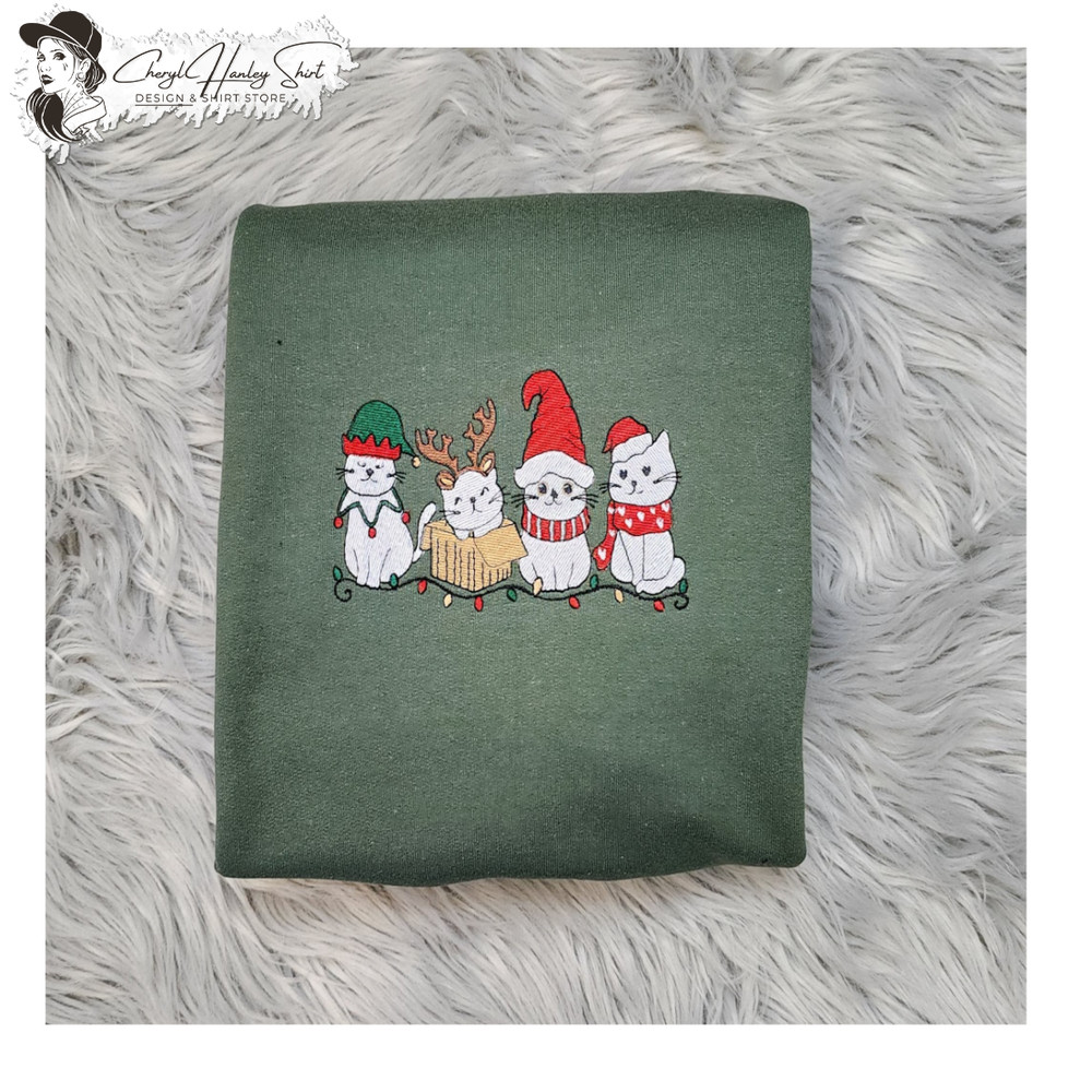 Embroidered Meow Christmas Cats Sweatshirt - Christmas Meowy Happy Cat Embroidered Unisex Sweatshirt or Hooded Sweatshirt.jpg