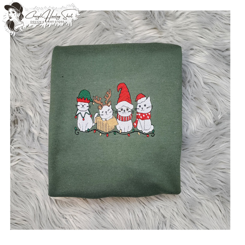 Embroidered Meow Christmas Cats Sweatshirt - Christmas Meowy Happy Cat Embroidered Unisex Sweatshirt or Hooded Sweatshirt.jpg
