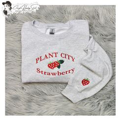 embroidered plant city strawberry sweatshirt - with mini sleeve strawberry embroidery - florida festival unisex sweatshi