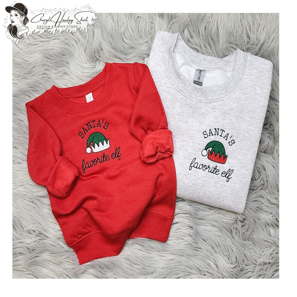 Embroidered Santa's Favorite Elf  Sweatshirt - Hooded Sweatshirt - Christmas Gift Toddler - Youth sizes.jpg