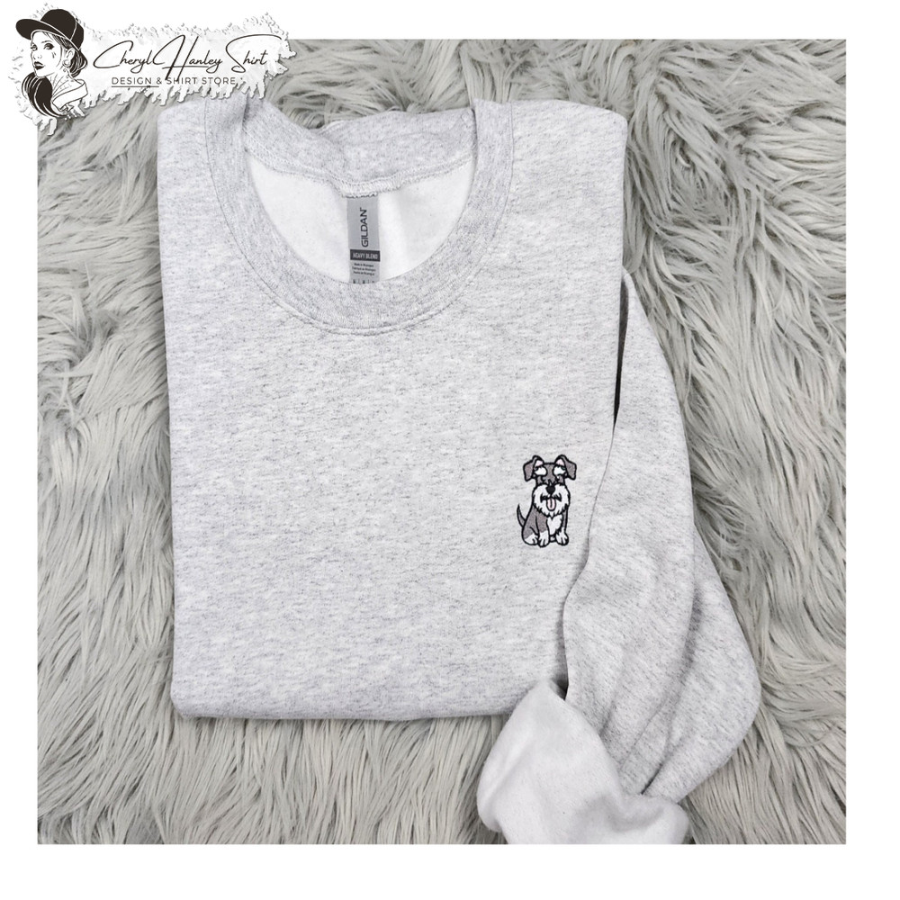 Embroidered Schnauzer Crewneck - Schnauzer Embroidery Unisex Crew - Schnauzer Pocket logo Tee - T- Shirt - Sweatshirt or Hooded Sweatshirt.jpg