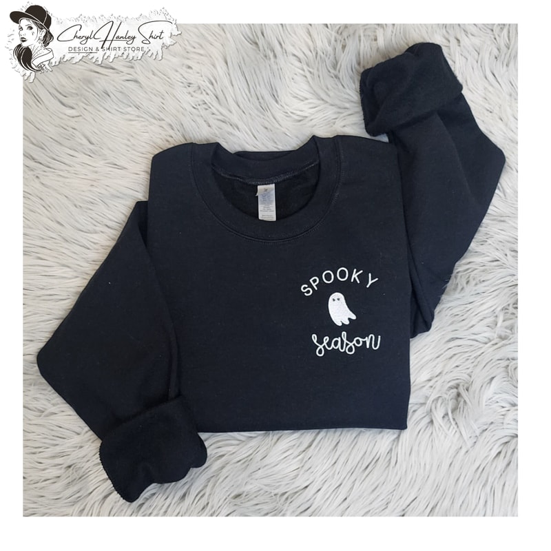 Embroidered Spooky Season Pocket Logo Sweatshirt Sweatshirt, Halloween Unisex Sweatshirt or Hooded Sweatshirt.jpg