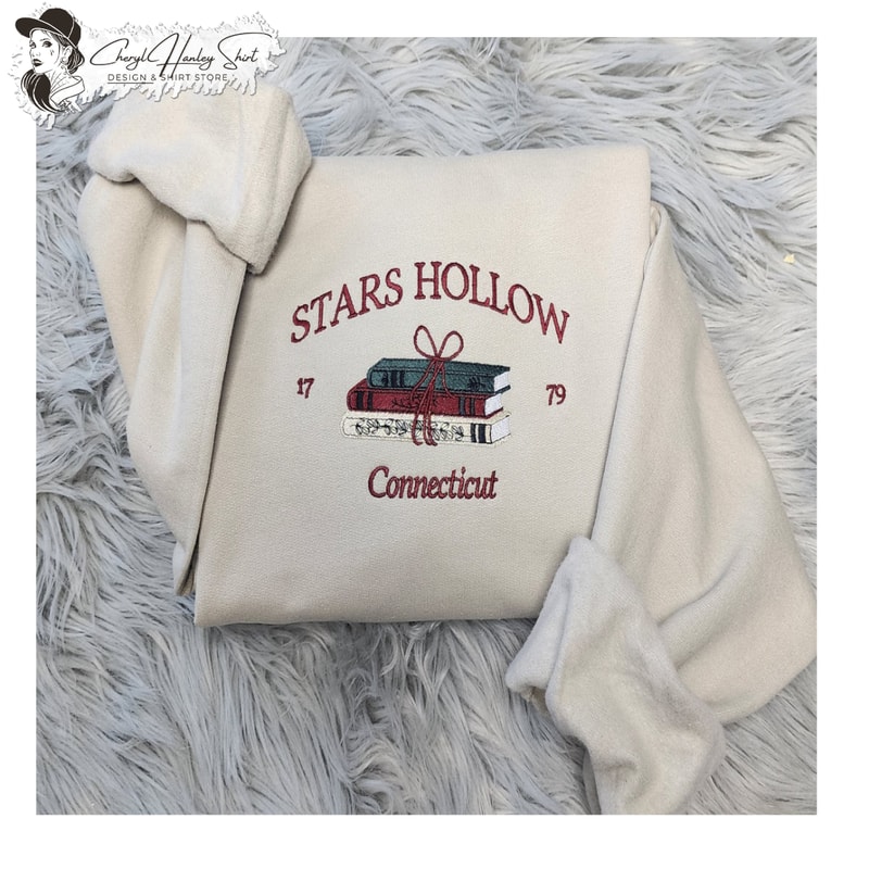 Embroidered Stars Hollow Connecticut Sweatshirt - Connecticut Book Embroidered Unisex Sweatshirt or Hooded Sweatshirt.jpg