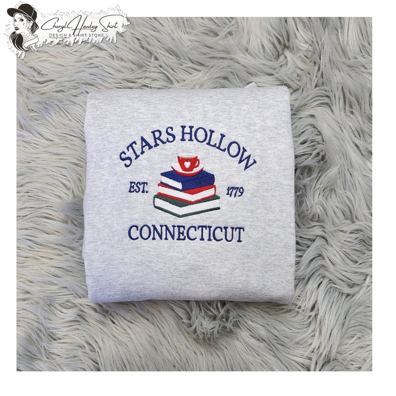 Embroidered Stars Hollow Connecticut Sweatshirt - Stars Hollow Books Embroidered Unisex Sweatshirt or Hooded Sweatshirt.jpg
