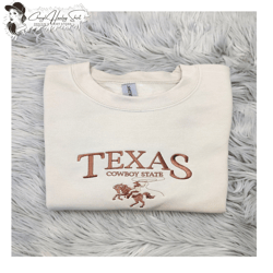 embroidered texas cowboy state crewneck sweatshirt or hooded sweatshirt - texas sweatshirt - embroidered gift