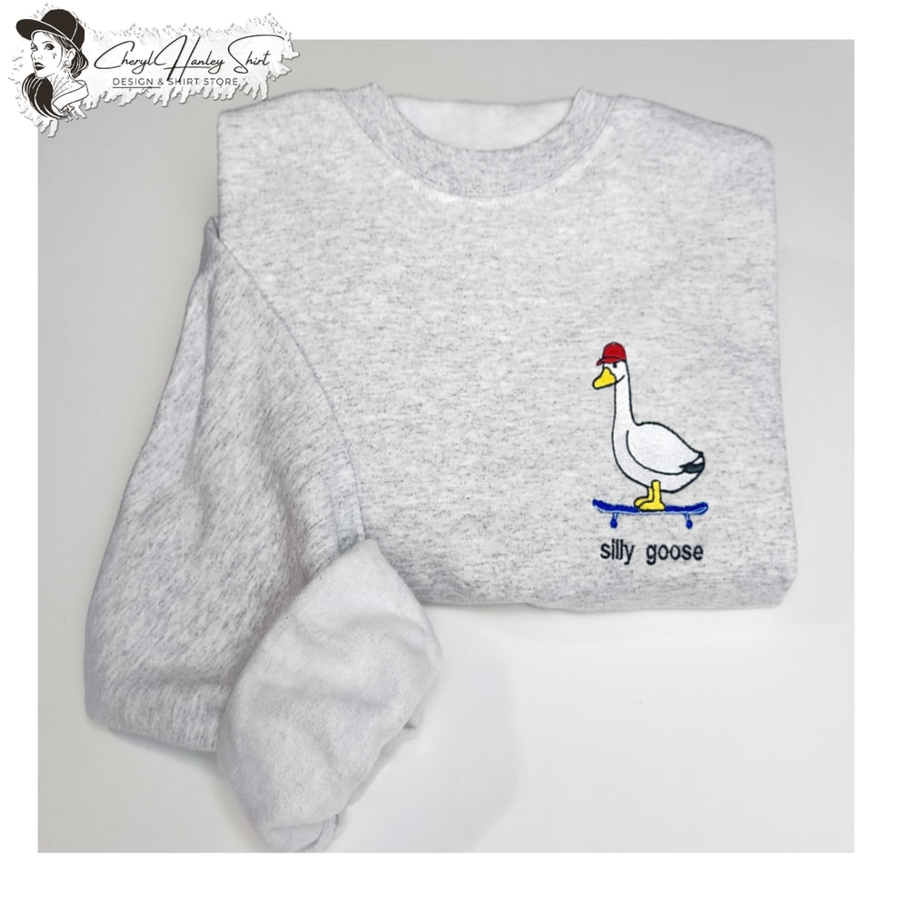 Silly Goose Skate Board Embroidered Sweatshirt - Funny Silly Goose Embroidered Sweatshirt - Embroidered Pocket Design.jpg