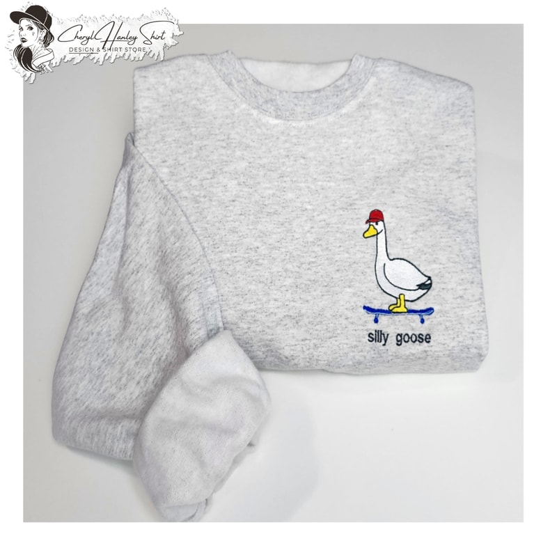 Silly Goose Skate Board Embroidered Sweatshirt - Funny Silly Goose Embroidered Sweatshirt - Embroidered Pocket Design.jpg