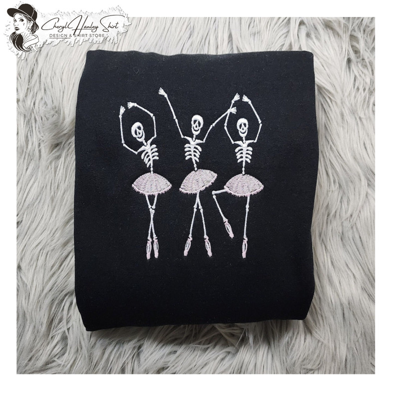Skeletons Dancing in Tutus Embroidered Crewneck - Halloween Skeletons - Cute Ballerina Skeletons - T-Shirt - Sweatshirt - Hoodie.jpg