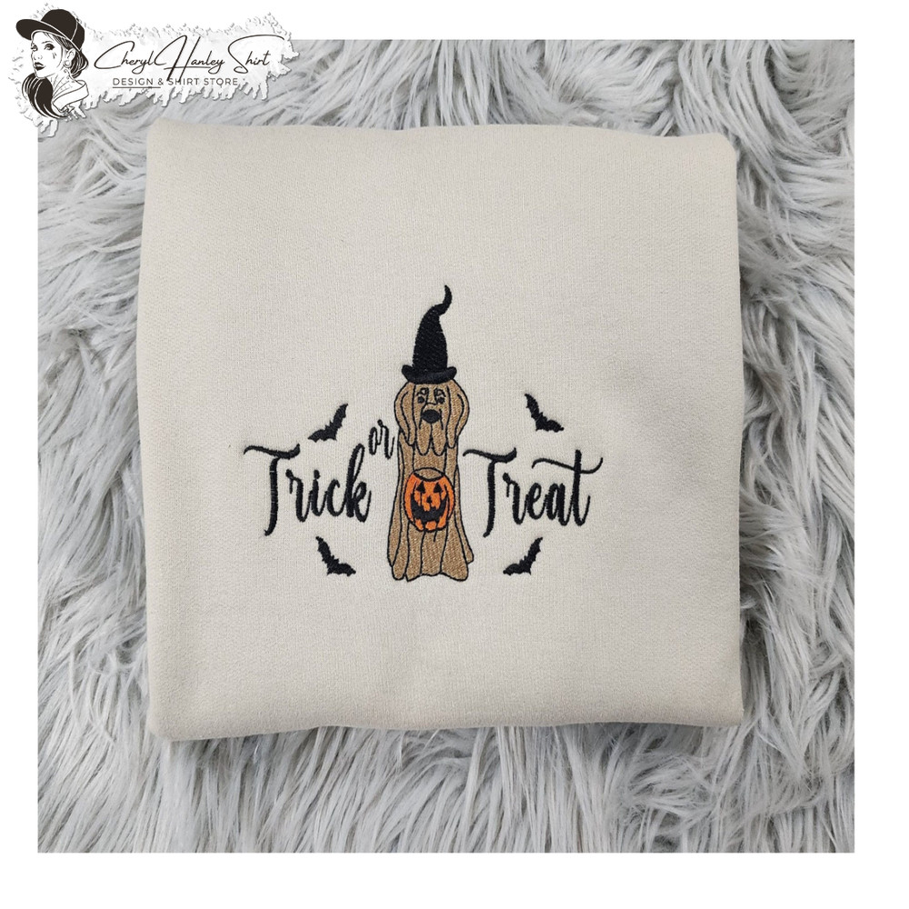 Trick or Tread Ghost Dog Embroidered Crewneck - Halloween Ghost Dog Embroidered Unisex T-Shirt -Sweatshirt or Hooded Sweatshirt.jpg
