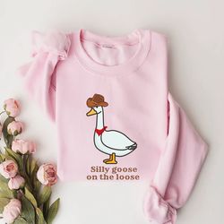 silly goose on the loose sweatshirt, cowboy duck sweatshirt, funny duck hoodie, western sweater, preppy clothes shirt, g