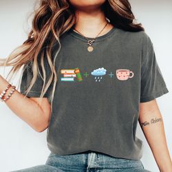 coffee book t-shirt, book lover shirt, coffee lover shirt, rainy day tee, rain lover tshirt, gift for coffee lover, sa51