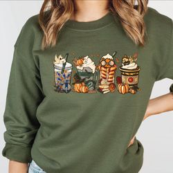 halloween coffee lover shirt, cute fall coffee sweatshirt, fall coffee shirt, halloween pumpkin latte drink cup, pumpkin