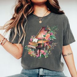 piano lover t-shirt, piano shirt, piano teacher gift, music t-shirt, music hoodie, flowers piano shirt, music lover tee,