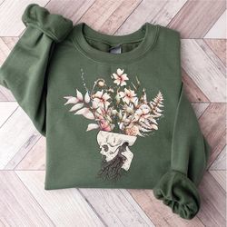 skeleton hoodie, skull flowers sweater, skeleton flowers sweatshirt, flower skull hoodie, skull sweatshirt, sa442