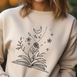 wildflower book sweatshirt, books with flowers hoodie, minimalist book sweater, teacher gift reading sweatshirt, bookwor