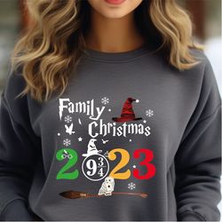Witch Hat And Broom Sweatshirt, Wizard Book Lover Hoodie, Family Christmas Sweater, Witch Broom Sweatshirt, Merry Christ