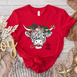 be merry and bright shirt, highland cow vector t-shirt, christmas cow sweatshirt, western christmas sweater, merry chris