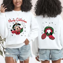 disney christmas mickey mouse front and back shirt, mickey merry christmas shirt, mickey mouse santa shirt, disneyland t