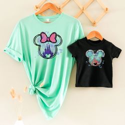 disney magical castle mickey and minnie watercolor matching shirts, disneyland watercolor castle shirt, girl vacation di