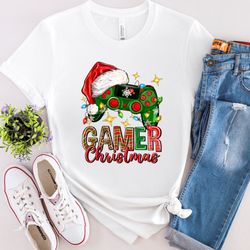 gamer christmas t-shirt, christmas controller shirt, xmas video games lover gift, santa hat controller tee, christmas ga