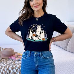 ghost cat shirt, ghost halloween cats sweatshirt, halloween cat shirt, cat pumpkin shirt, pumpkin sweatshirt, cat witch