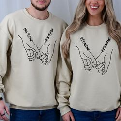 holding hands custom name t-shirt, valentines day love hands sweatshirt, holding hands personalized t-shirt, couple shir