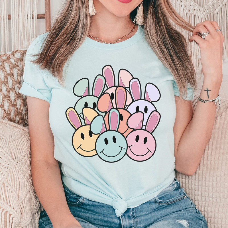 Easter Bunny Smiley Face Shirt, Easter Shirt, Easter Bunny Graphic Tee, Smiley Bunny T-Shirt, Retro Easter Shirt, Matching Easter TShirt.jpg