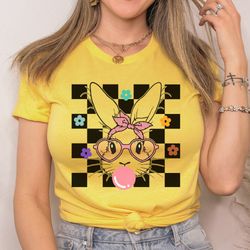easter bunny with bandana glasses bubblegum shirt, cute bunny with bandana shirt, bubble gum bunny shirt, bunny with gla
