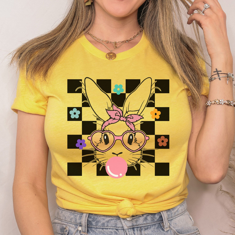 Easter Bunny With Bandana Glasses Bubblegum Shirt, Cute Bunny With Bandana Shirt, Bubble Gum Bunny Shirt, Bunny With Glasses Tshirt.jpg