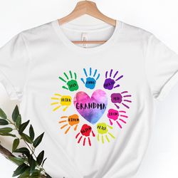custom grandma shirt, custom grandkids name shirt, grandma heart and hands tee, gift for grandma t-shirt, nana shirt,cus