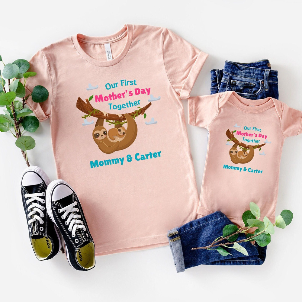 Customized Our First Mother's Day Shirt,Personalized Bradypus Mommy And Me Shirt,Matching Mommy And Me Shirt,Mother's Day Mommy And Baby.jpg