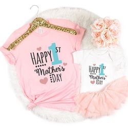 happy 1st mothers day shirt, mommy and me shirts, first mothers day outfits, matching mom and baby tees, gift for new mo