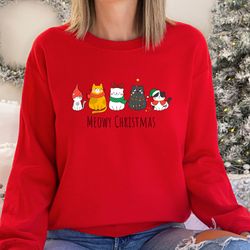 meowy christmas shirt, christmas cat t-shirt, merry christmas tshirt, cat lover sweatshirt, happy cat year shirt, funny