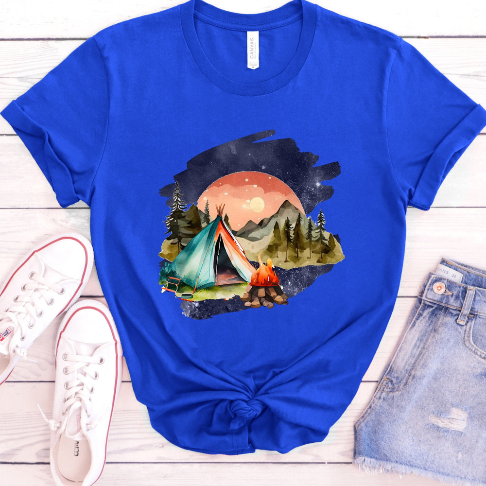 Mountain and Camping Sunset Scene Shirt, Mountains and Forest Sweatshirt, Camping Shirt, Campfire Sweater, Adventure Shirt, Nature Lover Tee.jpg
