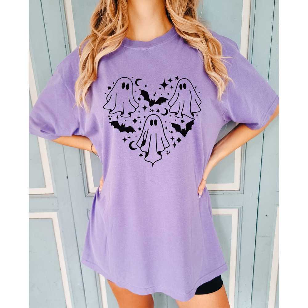 Comfort Colors® Ghost Heart Shirt, Halloween Heart Shirt, Halloween Ghost Shirt, Fall Shirt, Spooky Season shirt, Ghosts And Bats TShirt.jpg