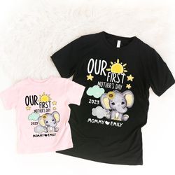 cute our first mothers day set, mom baby gift t shirts,mama and daughter son tshirts,lovely sky ballon family clothing,n