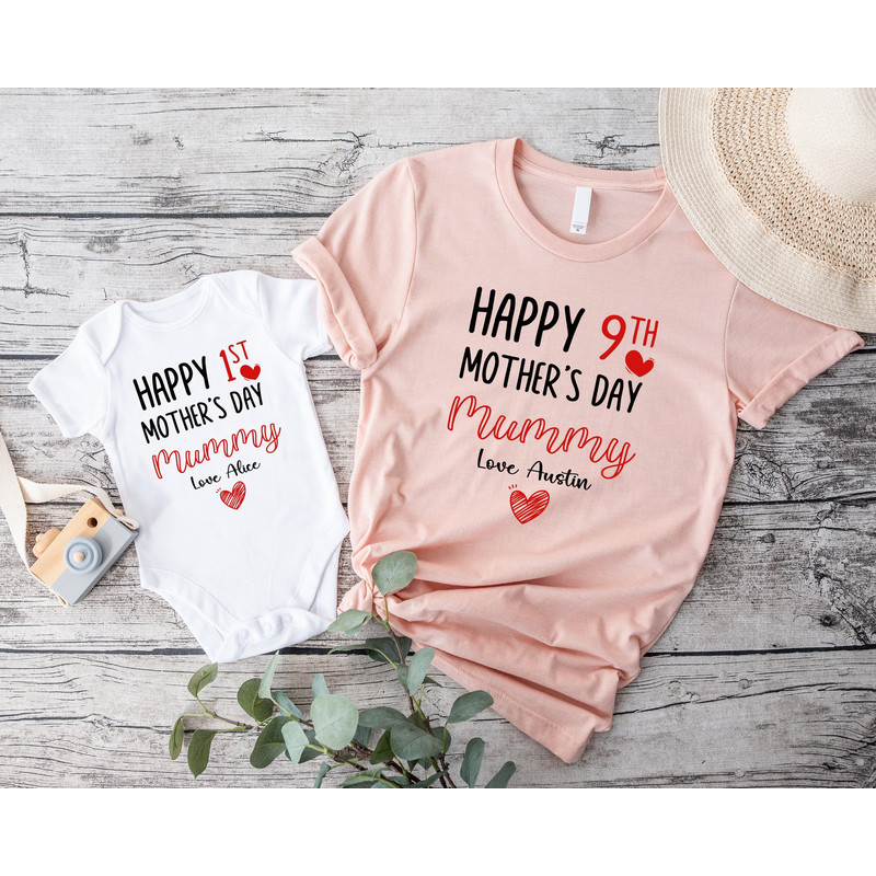 Personalized 1st Mother's Day Tshirt, Custom Name Mothers Day Anniversary Bodysuit Gift, Matching Mama Mini Gifts Shirts, Mommy And Me Shirt.jpg