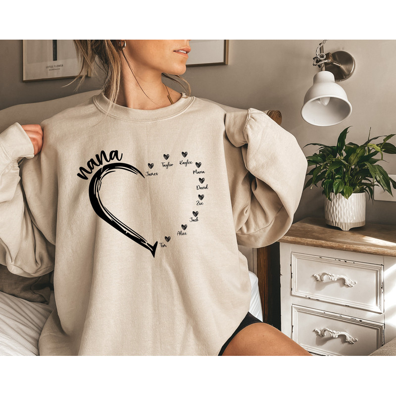 Personalized Nana Heart Sweatshirt, Nana Gift T Shirt With Kidnames, Custom Nana With Children Names, Mother's Day, Gifts For Nana Mama, Bag.jpg