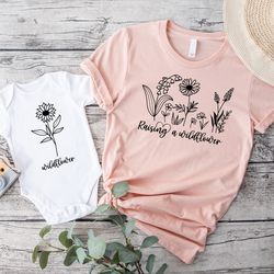 raising a wildflower matching shirts, mothers day gift shirt, mama mini tshirt, mommy me outfits, baby shower bodysuit