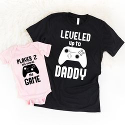 matching leveled up t-shirt, matching dad and son gift shirt, gamer family sweatshirts, new daddy baby outfit,fathers da