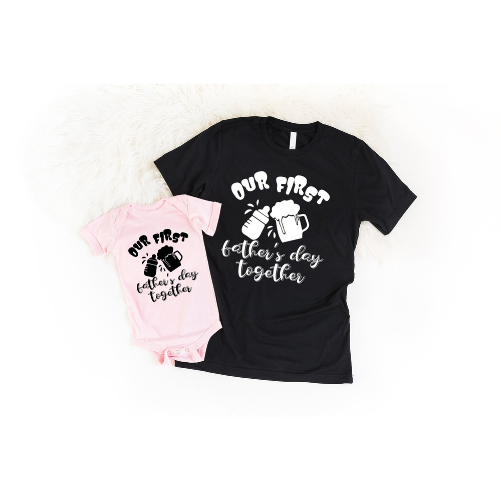 Our First Father's Day Matching T Shirt, Daddy And Me Baby Outfit Gift, Papa Mini Bodysuit, Father Daughter Son Family Shirts, Dad Gifts Tee.jpg