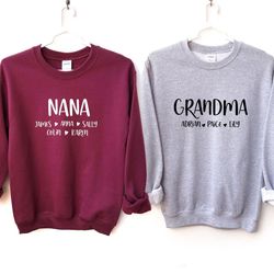 personalized grandma sweatshirt, nana sweatshirt, with grandkids name, gift for grandma, mothers day sweatshirt, christm
